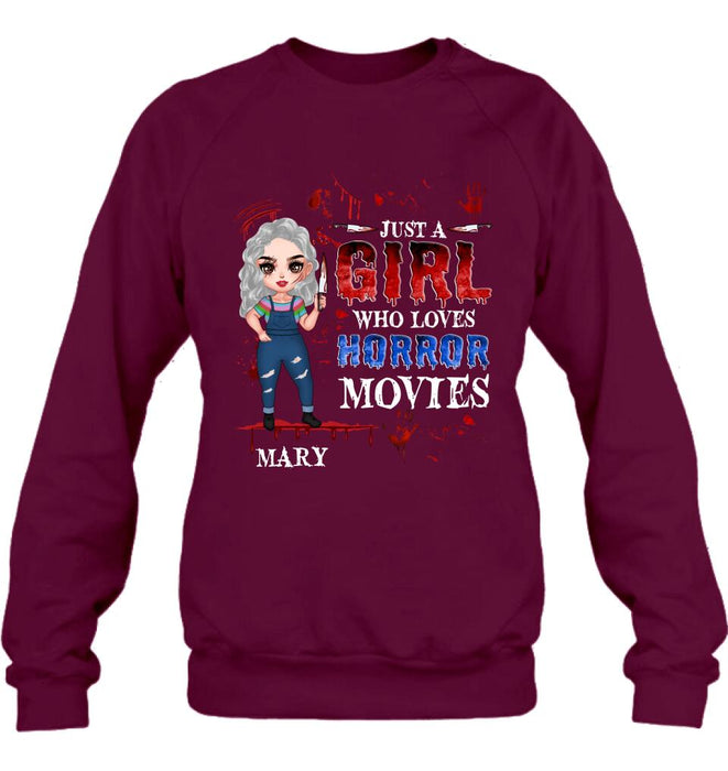 Personalized Halloween Shirt/Hoodie - Gift Idea For Halloween - Just A Girl Who Loves Horror Movies