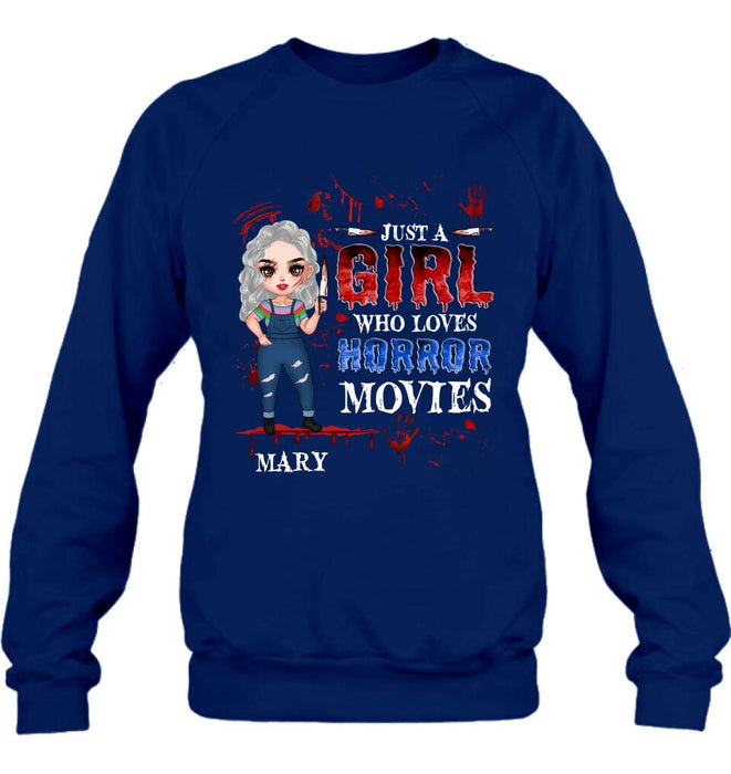 Personalized Halloween Shirt/Hoodie - Gift Idea For Halloween - Just A Girl Who Loves Horror Movies