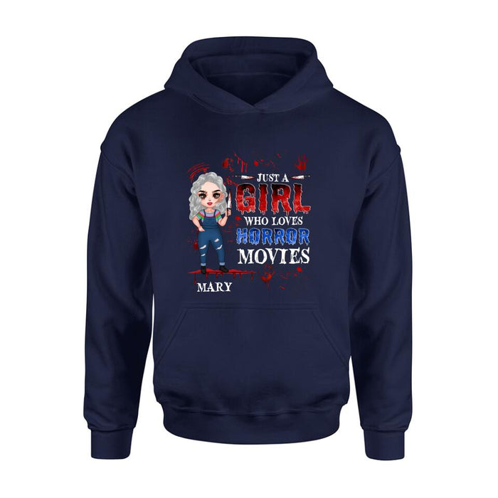 Personalized Halloween Shirt/Hoodie - Gift Idea For Halloween - Just A Girl Who Loves Horror Movies