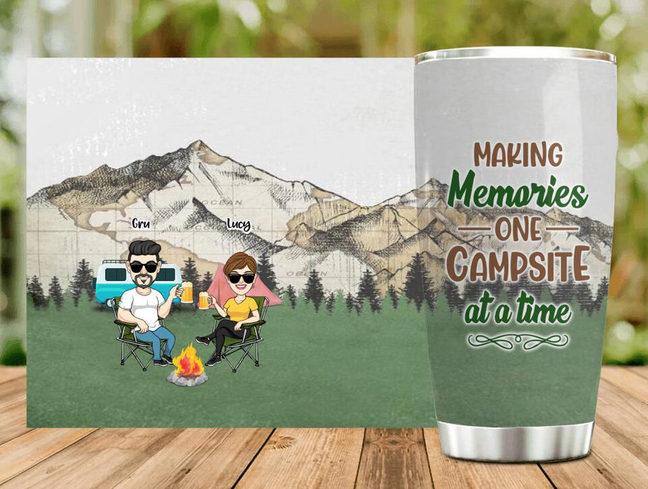 Personalized Camping Couple Tumbler - Couple With Up to 4 Dogs - Gift Idea For Camping/Dog Lover - Making Memories One Campsite At A Time