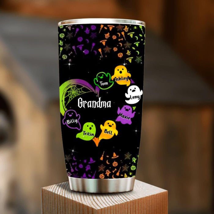 Personalized Grandma & Grandkids Ghost Tumbler - Halloween Gift for Grandmother - Up to 7 Grandkids