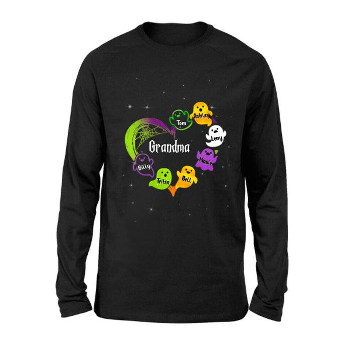 Personalized Grandma & Grandkids Ghost T-shirt/Long Sleeve/Sweatshirt/Hoodie - Halloween Gift for Grandmother - Up to 7 Grandkids
