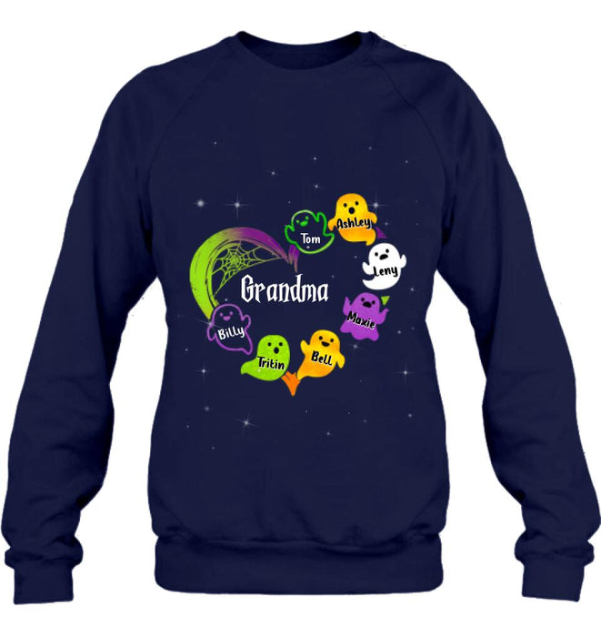 Personalized Grandma & Grandkids Ghost T-shirt/Long Sleeve/Sweatshirt/Hoodie - Halloween Gift for Grandmother - Up to 7 Grandkids