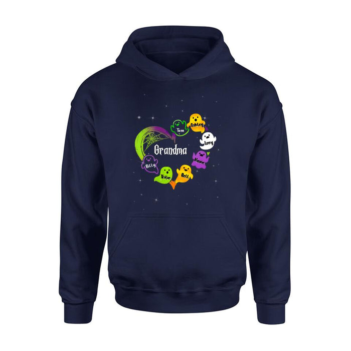 Personalized Grandma & Grandkids Ghost T-shirt/Long Sleeve/Sweatshirt/Hoodie - Halloween Gift for Grandmother - Up to 7 Grandkids