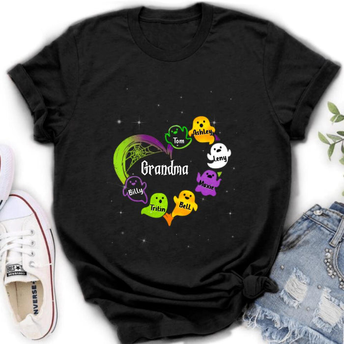 Personalized Grandma & Grandkids Ghost T-shirt/Long Sleeve/Sweatshirt/Hoodie - Halloween Gift for Grandmother - Up to 7 Grandkids