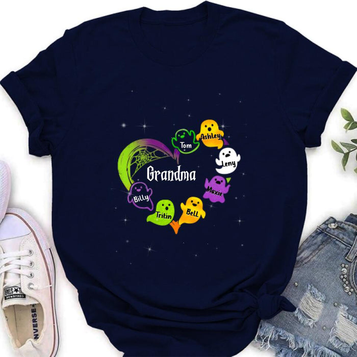 Personalized Grandma & Grandkids Ghost T-shirt/Long Sleeve/Sweatshirt/Hoodie - Halloween Gift for Grandmother - Up to 7 Grandkids