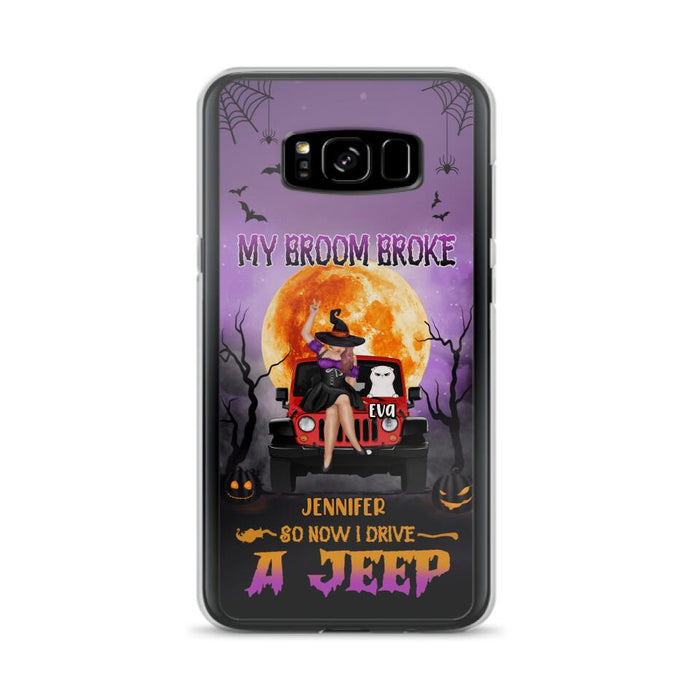 Custom Personalized Off-road Girl Phone Case - Upto 4 Cats - Halloween Gift Idea For Off-road Lovers/Cat Lovers - My Broom Broke - Case for iPhone/Samsung