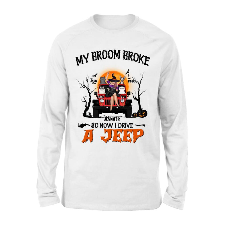 Personalized Off-road Girl Shirt - Up to 4 Cats - Halloween Gift Idea For Off-road Lovers/Cat Lovers - My Broom Broke