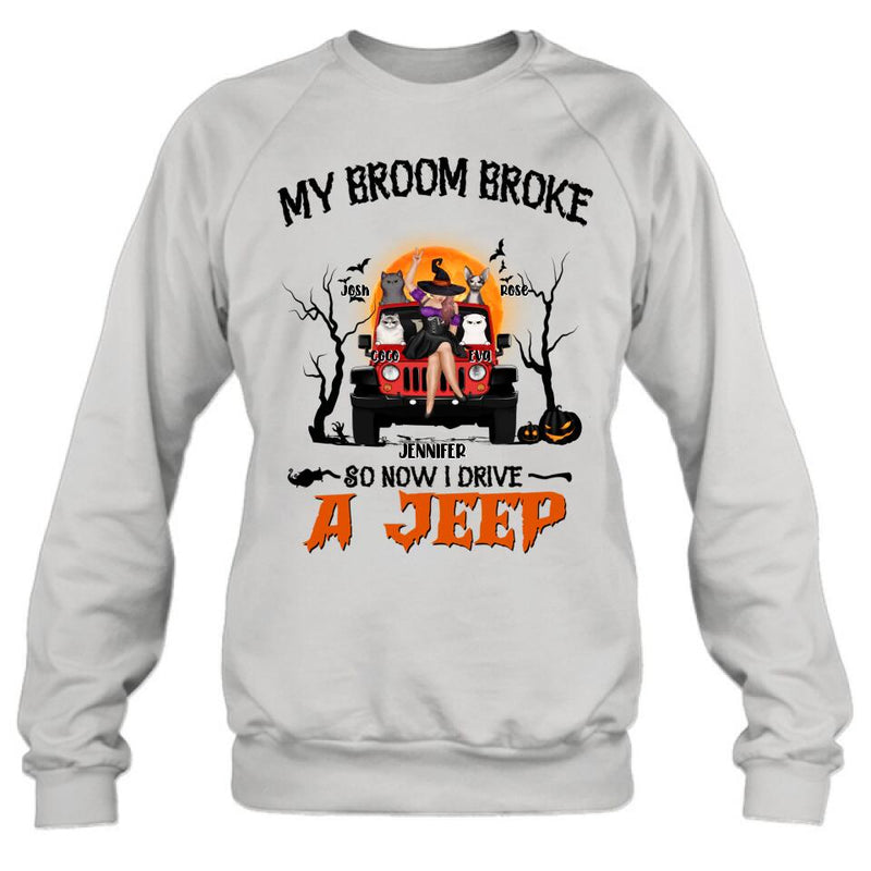 Personalized Off-road Girl Shirt - Up to 4 Cats - Halloween Gift Idea For Off-road Lovers/Cat Lovers - My Broom Broke
