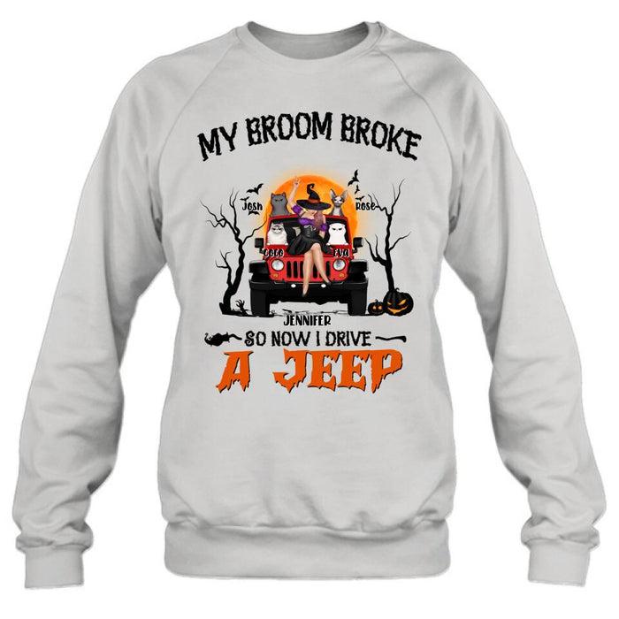 Personalized Off-road Girl Shirt - Up to 4 Cats - Halloween Gift Idea For Off-road Lovers/Cat Lovers - My Broom Broke