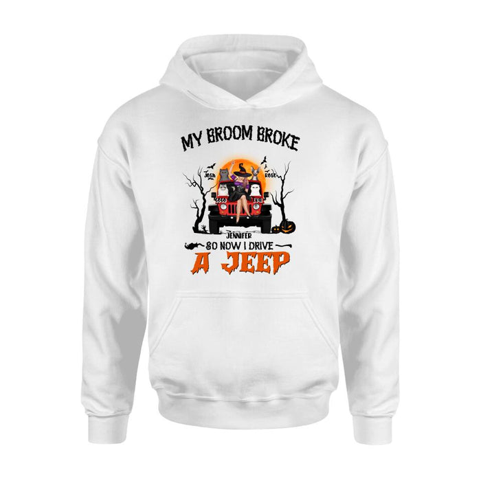 Personalized Off-road Girl Shirt - Up to 4 Cats - Halloween Gift Idea For Off-road Lovers/Cat Lovers - My Broom Broke