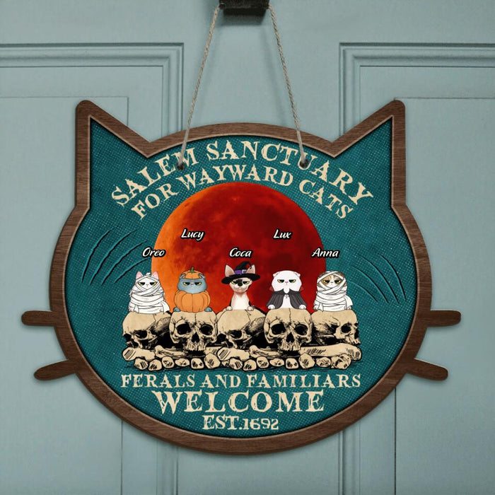 Personalized Halloween Cat Wooden Sign - Up to 5 Cats - Halloween Gift For Cat Lovers