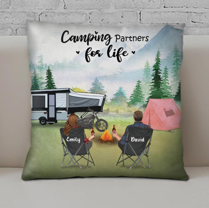 Personalized Camping Throw Pillow Cover Gift For Couple, Family - Full Options - Camping Partners For Life