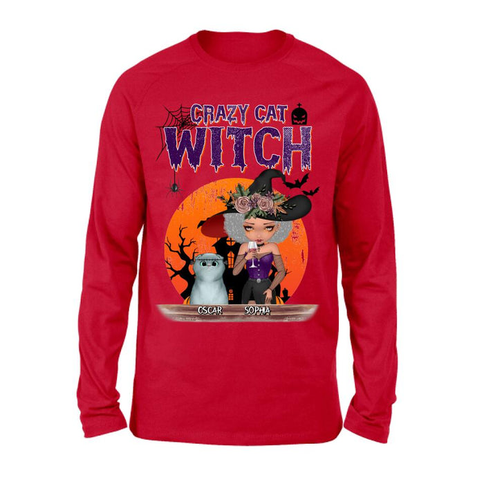 Personalized Crazy Cat Witch T-Shirt - Up to 4 Cats - Halloween Gift Idea For Cat Lovers