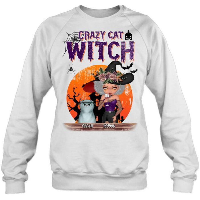 Personalized Crazy Cat Witch T-Shirt - Up to 4 Cats - Halloween Gift Idea For Cat Lovers