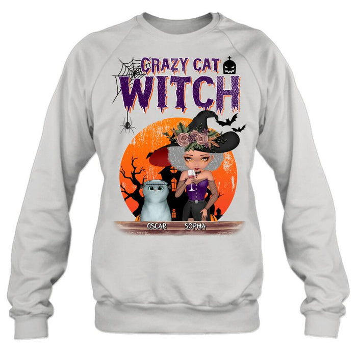 Personalized Crazy Cat Witch T-Shirt - Up to 4 Cats - Halloween Gift Idea For Cat Lovers
