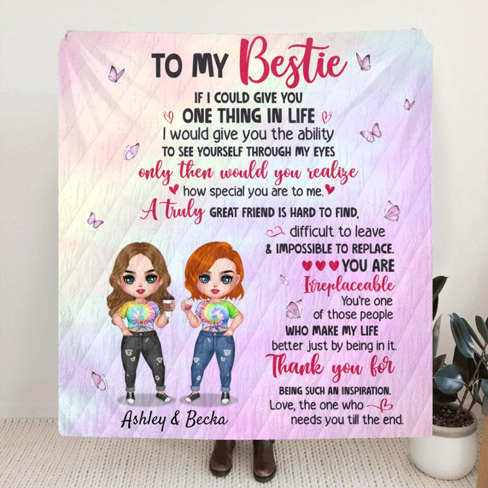 Personalized Bestie Fleece Throw Blanket/Quilt - Gift Idea For Best Friend - A Truly Great Friend Is Hard To Find