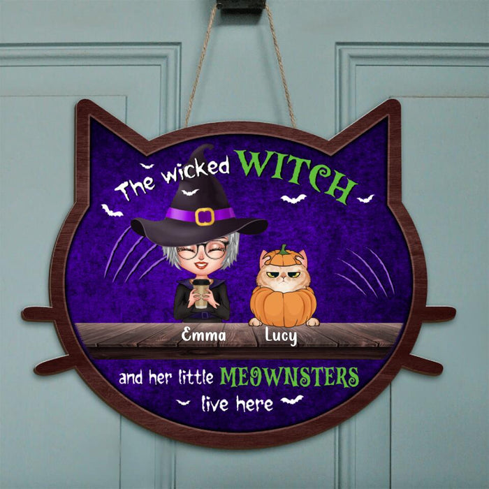 Personalized Halloween Cat Wooden Sign - Halloween Gift For Cat Lovers/Wiccan Decor/Pagan Decor - The Wicked WitchAnd Her Little Meownsters Live Here