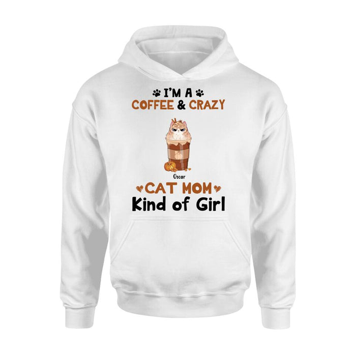 Personalized Cat Mom & Coffee Shirt - Gift Idea For Cat Lover - Up To 5 Cats - I'm A Coffee & Crazy Cat Mom Kind Of Girl
