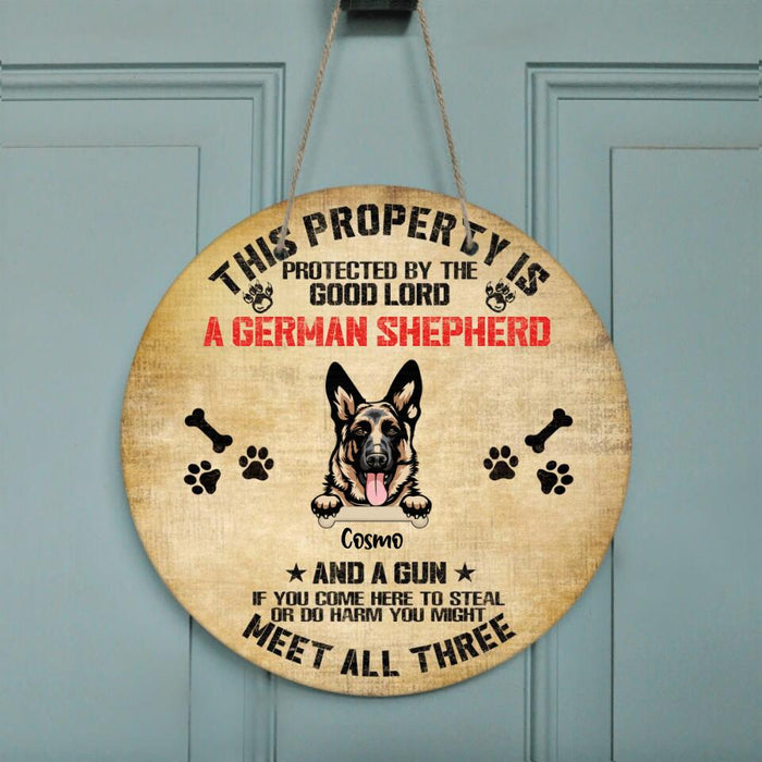 Personalized Dog Door Sign - Up to 4 Dogs - Best Gift For Dog Lover - This Property Is Protected By The Good Lord - JN3EUF