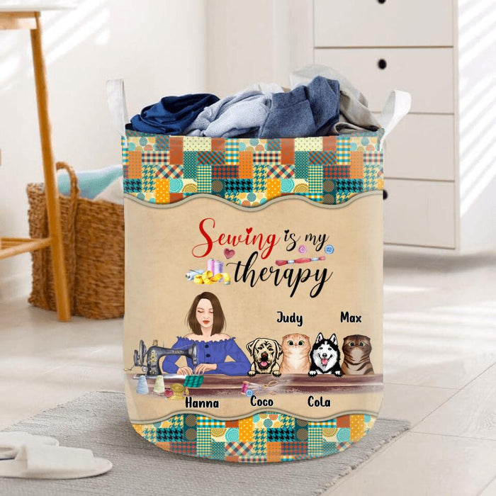 Personalized Sewing with Pet Laundry Basket - Gift For Sewing Lovers with up to 4 Pets - Life is just better when I'm sewing