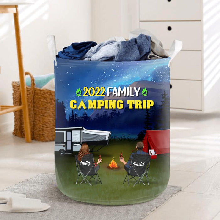 Personalized Family Camping Trip Foldable Laundry Basket - Couple/Single Parent/ Parents With Up to 3 Kids And 4 Pets - Gift Idea For Whole Family/Camping Lover