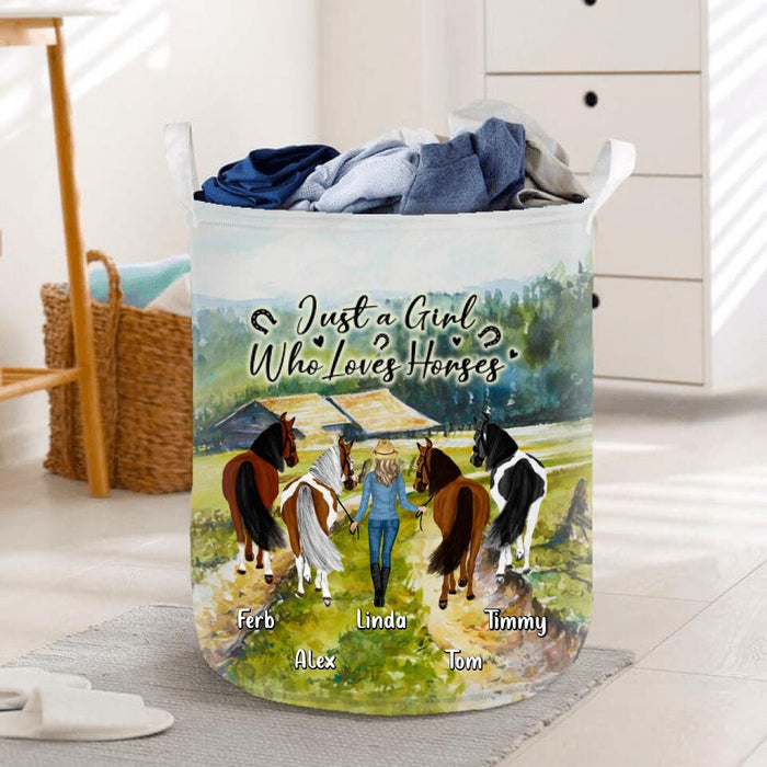 Personalized Horse Girl Laundry Basket - Up to 4 Horses - Best Gift For Horse Lover - Just A Girl Who Loves Horses