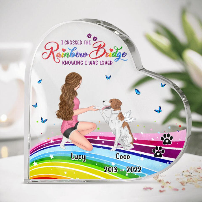 Personalized Girl & Dog Acrylic Plaque - Memorial Gift Idea For Dog Owner - I Crossed The Rainbow Bridge Knowing I Was Loved