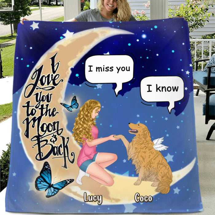 Personalized Dog Mom Quilt/Fleece Blanket/Pillow Cover - Memorial Gift For Dog Lovers - I Love You To The Moon And Back