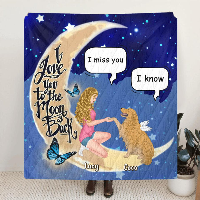 Personalized Dog Mom Quilt/Fleece Blanket/Pillow Cover - Memorial Gift For Dog Lovers - I Love You To The Moon And Back