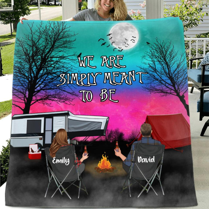 Personalized Couple Camping Fleece/Quilt Blanket - Couple With Up to 3 Kids And 4 Pets - Gift For Couple/Camping Lover - We Are Simply Meant To Be