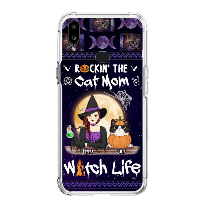 Custom Personalized Pet Witch Phone Case - Up to 4 Pets - Halloween Gift For Dog/ Cat Lover - Rockin' The Cat Mom & Witch Life - Case For iPhone And Samsung