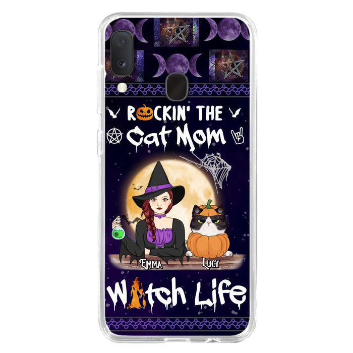 Custom Personalized Pet Witch Phone Case - Up to 4 Pets - Halloween Gift For Dog/ Cat Lover - Rockin' The Cat Mom & Witch Life - Case For iPhone And Samsung