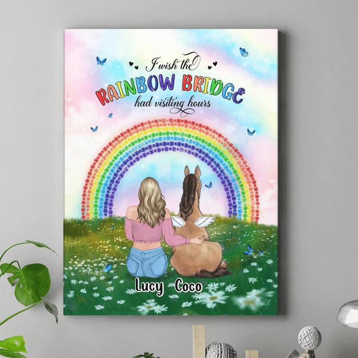 Personalized Horse Memorial Canvas - Up to 4 Horses - Memorial Gift For Horse Lover - I Wish The Rainbow Bridge Had Visiting Hours
