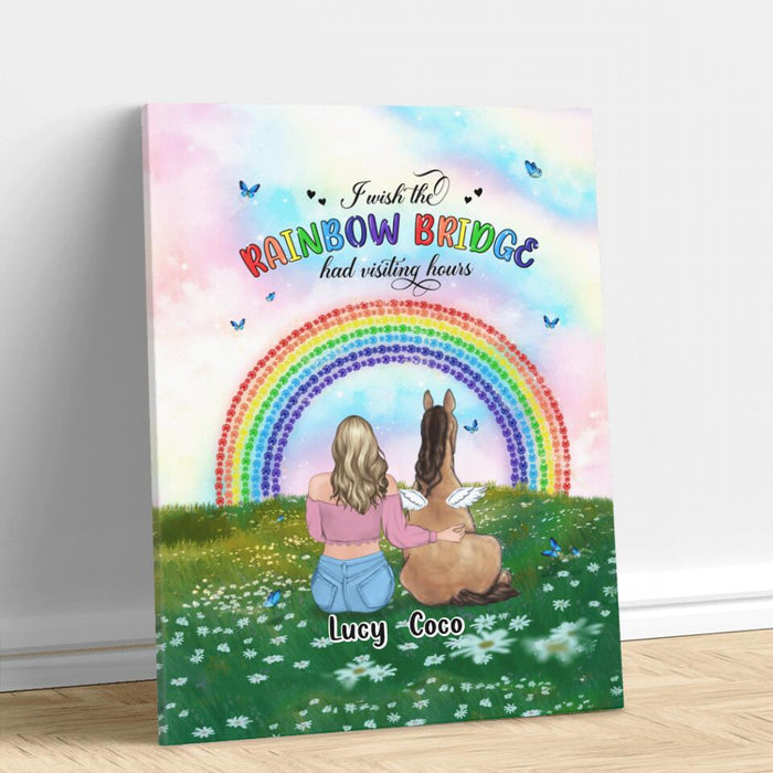 Personalized Horse Memorial Canvas - Up to 4 Horses - Memorial Gift For Horse Lover - I Wish The Rainbow Bridge Had Visiting Hours