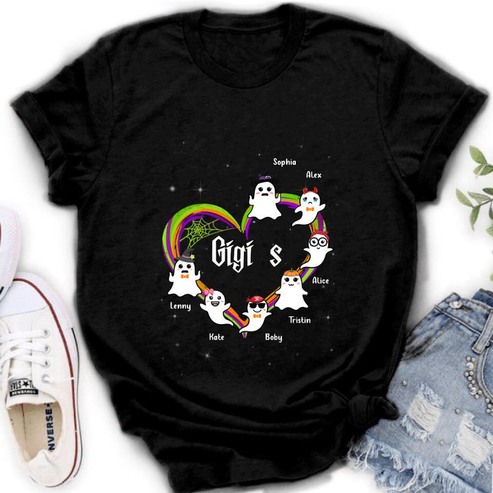 Personalized Grandma & Grandkids Ghost T-shirt/Long Sleeve/Sweatshirt/Hoodie - Up to 7 Grandkids - Halloween Gift for Grandma