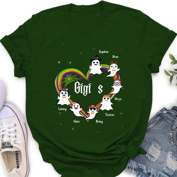 Personalized Grandma & Grandkids Ghost T-shirt/Long Sleeve/Sweatshirt/Hoodie - Up to 7 Grandkids - Halloween Gift for Grandma
