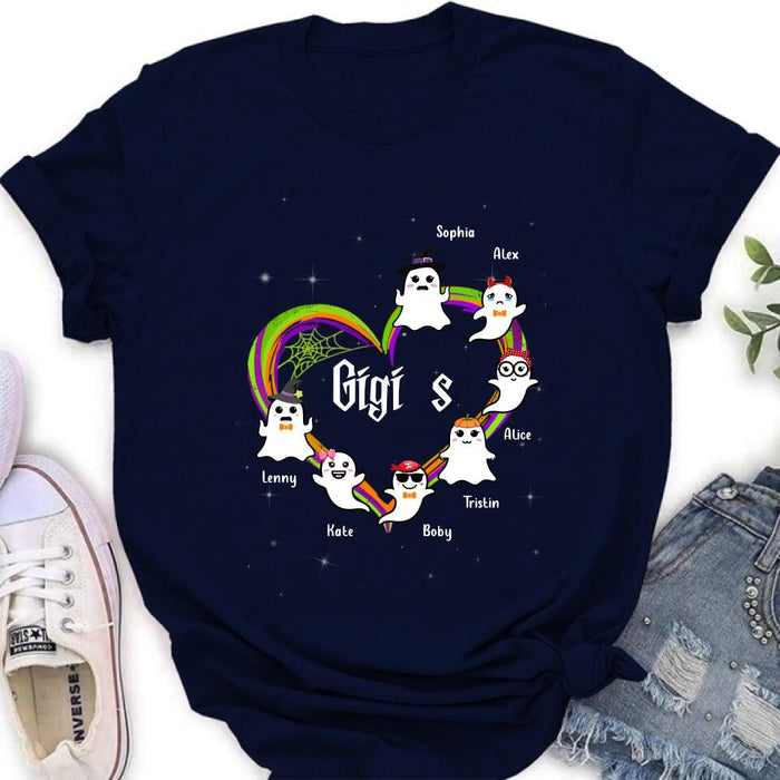 Personalized Grandma & Grandkids Ghost T-shirt/Long Sleeve/Sweatshirt/Hoodie - Up to 7 Grandkids - Halloween Gift for Grandma