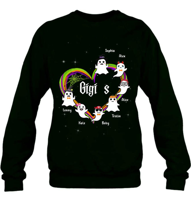 Personalized Grandma & Grandkids Ghost T-shirt/Long Sleeve/Sweatshirt/Hoodie - Up to 7 Grandkids - Halloween Gift for Grandma