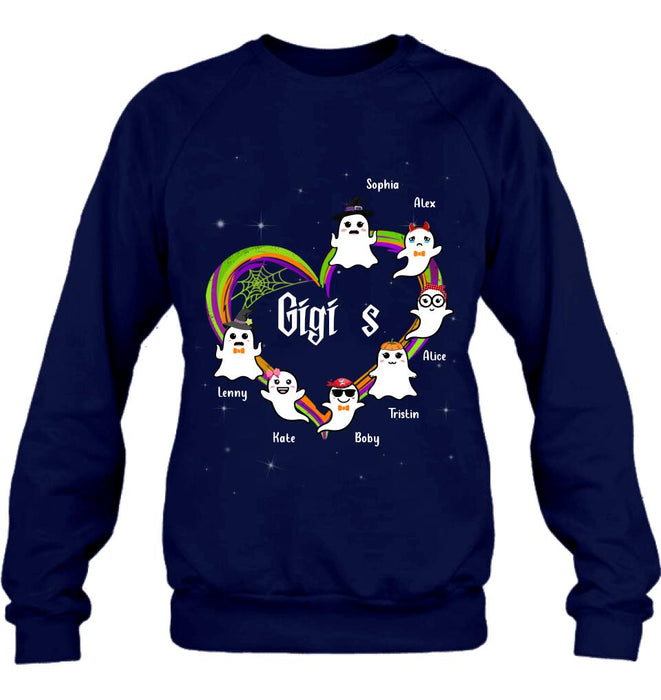 Personalized Grandma & Grandkids Ghost T-shirt/Long Sleeve/Sweatshirt/Hoodie - Up to 7 Grandkids - Halloween Gift for Grandma