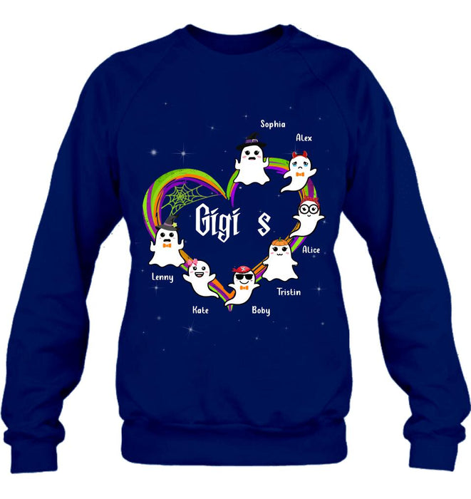 Personalized Grandma & Grandkids Ghost T-shirt/Long Sleeve/Sweatshirt/Hoodie - Up to 7 Grandkids - Halloween Gift for Grandma