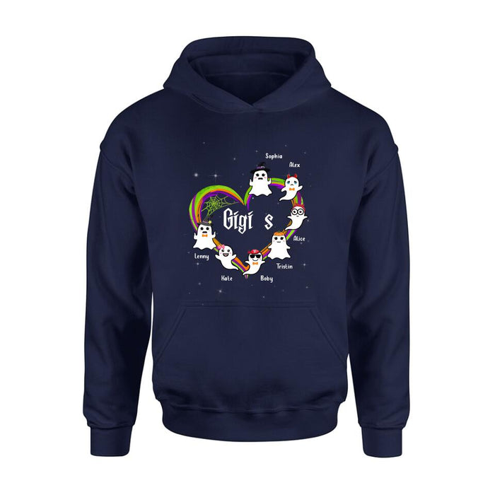 Personalized Grandma & Grandkids Ghost T-shirt/Long Sleeve/Sweatshirt/Hoodie - Up to 7 Grandkids - Halloween Gift for Grandma