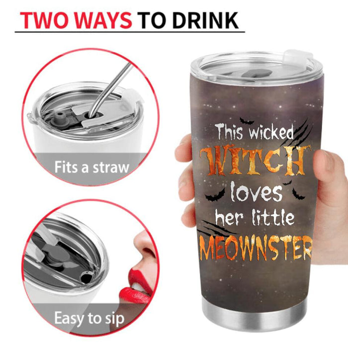 Personalized Cat Witch Tumbler - Up to 5 Cats - Halloween Gift Idea For Cat Lovers - This Wicked Witch Loves Her Little Meownster