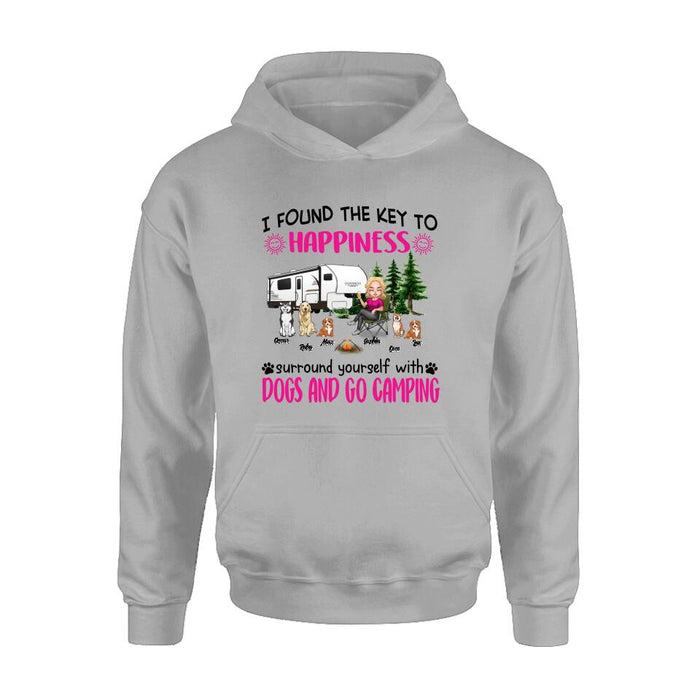 Personalized Dog Camping Queen Shirt/Pullover Hoodie - Up to 5 Dogs - Gift Idea For Dog Lovers/Mother's Day - I Found The Key To Happiness
