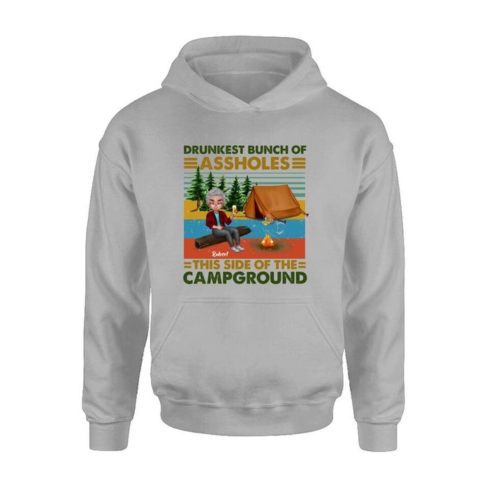 Personalized Camping Shirt/Pullover Hoodie - Gift Idea For Friends/Camping Lover - Up to 5 People - Drunkest Bunch Of Assholes This Side Of The Campground