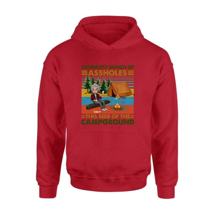 Personalized Camping Shirt/Pullover Hoodie - Gift Idea For Friends/Camping Lover - Up to 5 People - Drunkest Bunch Of Assholes This Side Of The Campground
