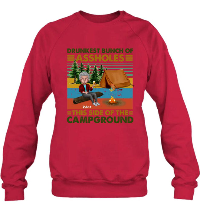 Personalized Camping Shirt/Pullover Hoodie - Gift Idea For Friends/Camping Lover - Up to 5 People - Drunkest Bunch Of Assholes This Side Of The Campground