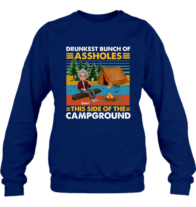 Personalized Camping Shirt/Pullover Hoodie - Gift Idea For Friends/Camping Lover - Up to 5 People - Drunkest Bunch Of Assholes This Side Of The Campground