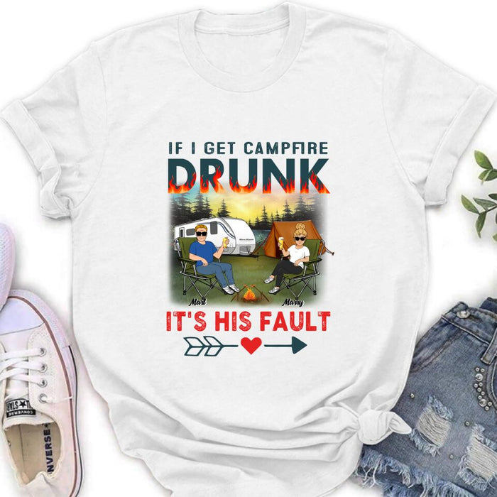 Personalized Husband And Wife Camping Shirt/Pullover Hoodie - Gift Idea For Camping Couple - If I Get Campfire Drunk It's Her Fault
