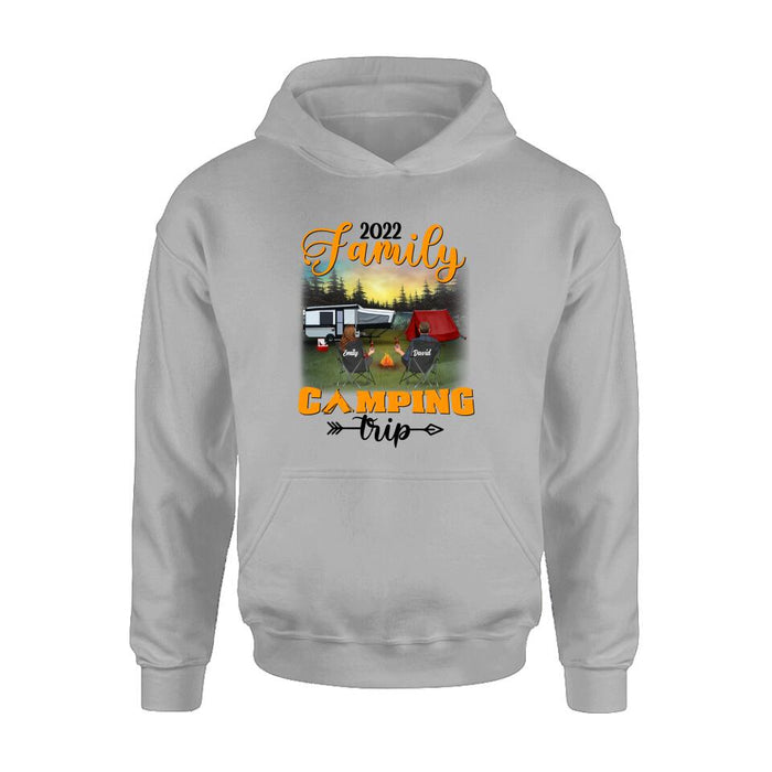Personalized Family Camping Trip Shirt/Pullover Hoodie - Couple/Single Parent/Parents With Up to 3 Kids And 3 Pets - Gift Idea For Whole Family/Camping Lover